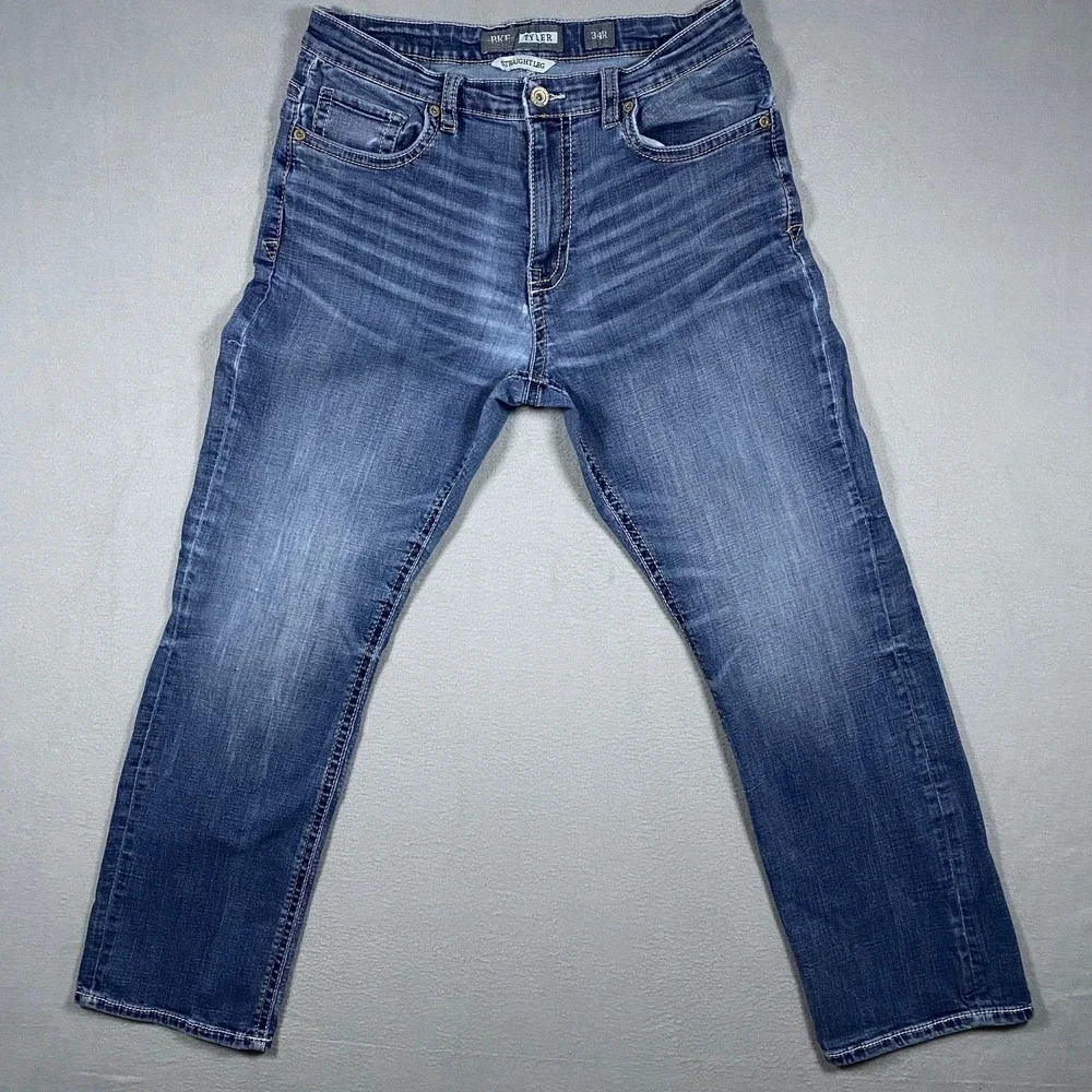 BKE Tyler Straight Leg Mens 34R 33x30 Blue‎ Medium Wash Stretch Denim Jeans